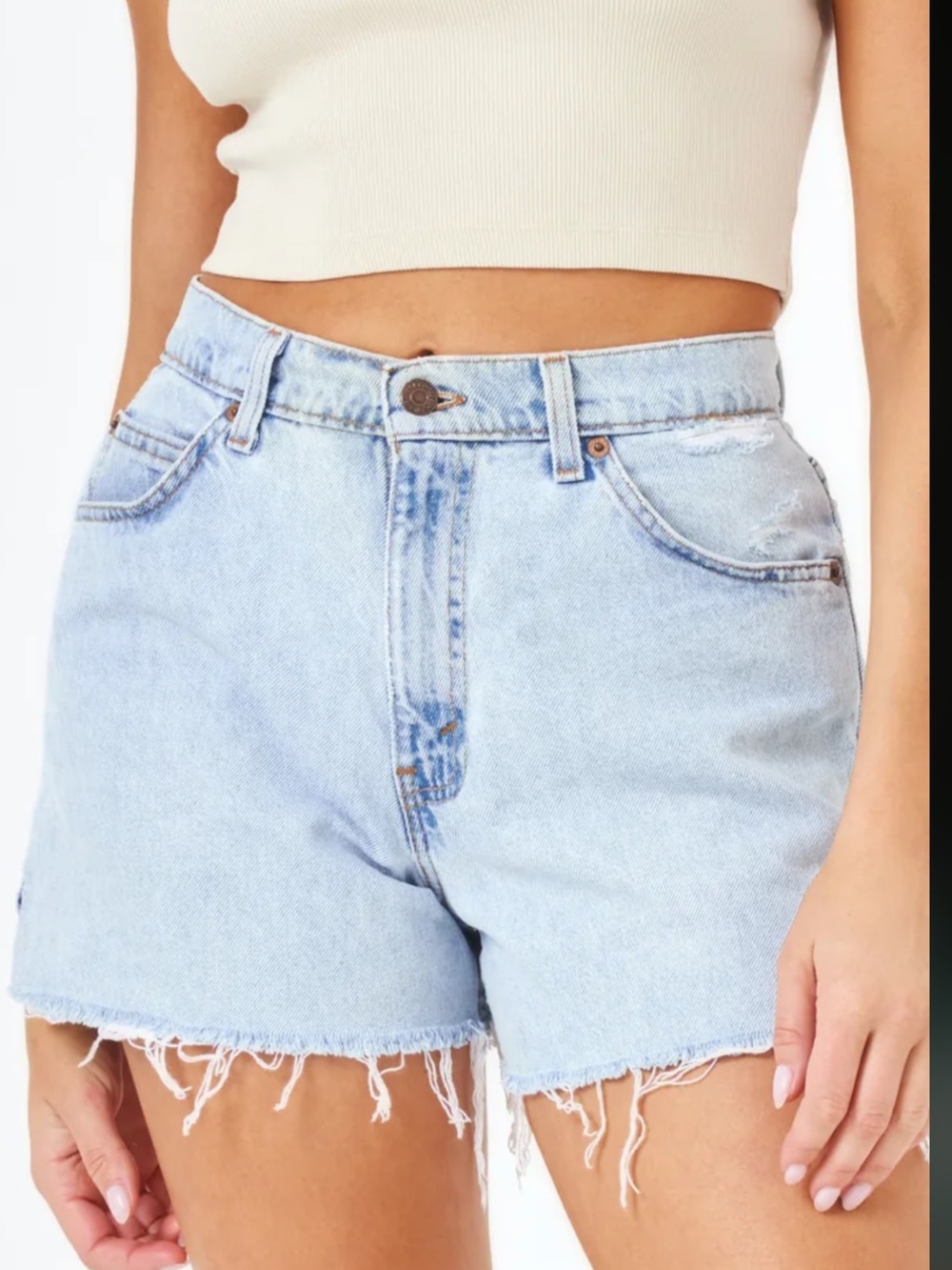 Light Wash High-Rise Denim Shorts with Frayed Hem